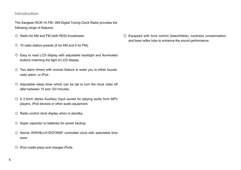 Introduction | Sangean RCR-10 (R3) User Manual | Page 6 / 39