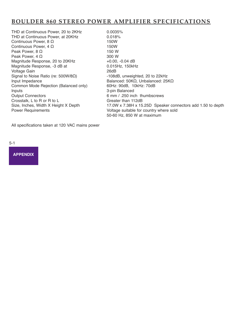 Boulder 860 stereo power amplifier specifications | Boulder Amplifiers 860 User Manual | Page 19 / 21