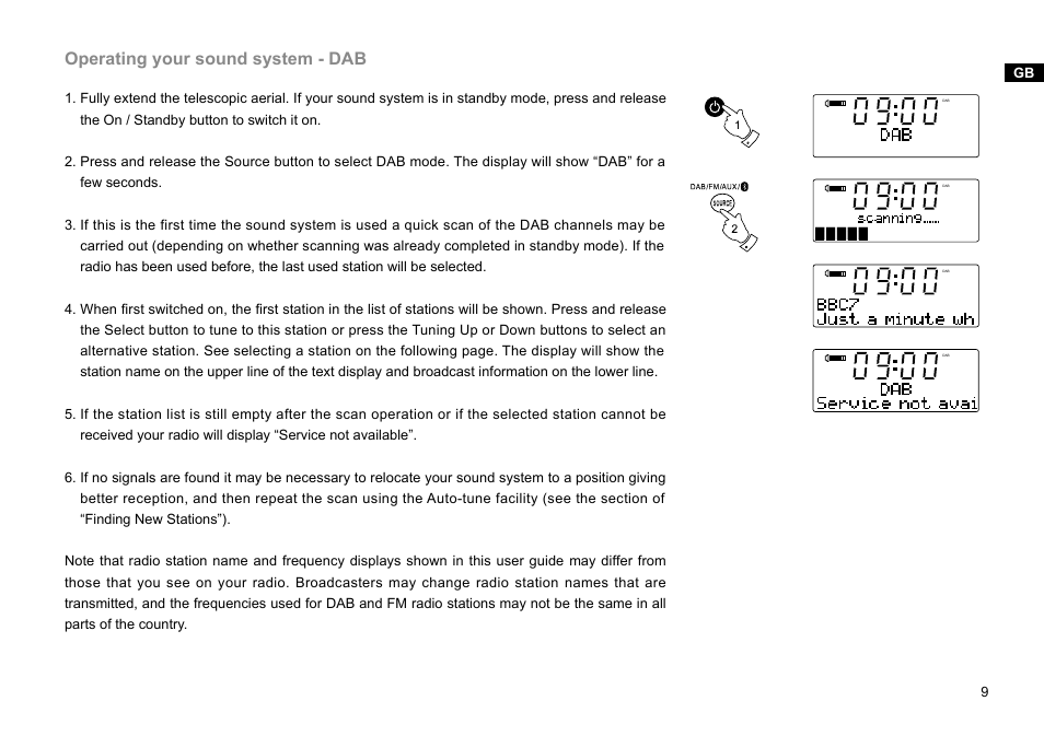Operating your sound system - dab | Sangean DDR-47BT (R1) User Manual | Page 10 / 54