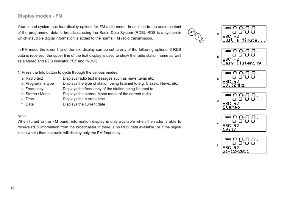 Display modes - fm | Sangean DDR-47BT (R1) User Manual | Page 19 / 54