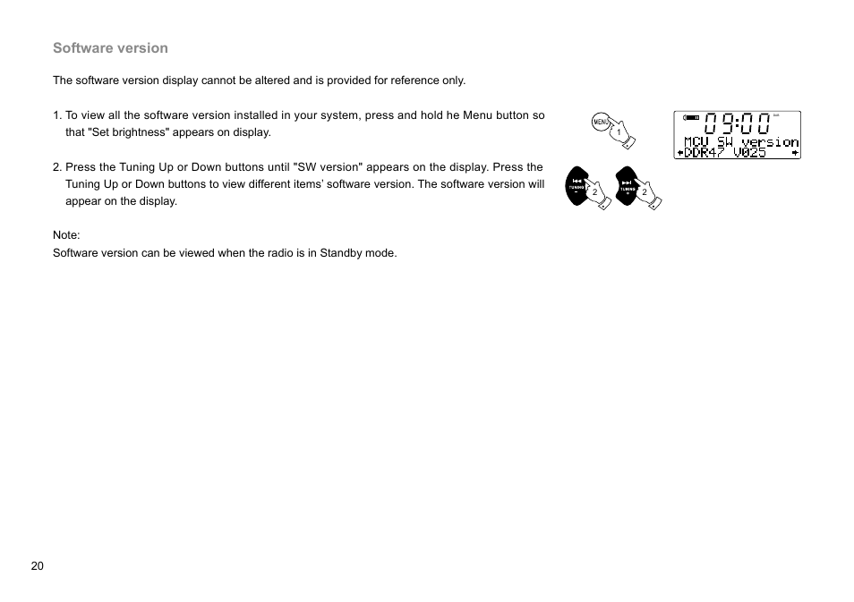 Software version | Sangean DDR-47BT (R1) User Manual | Page 21 / 54
