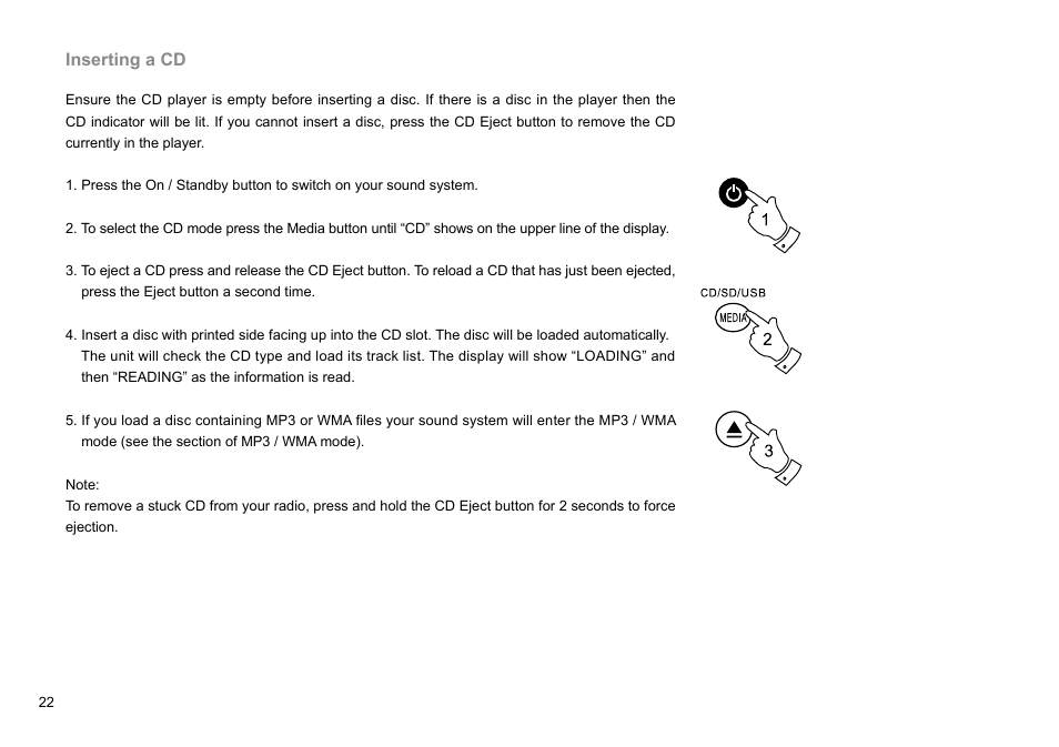 Inserting a cd | Sangean DDR-47BT (R1) User Manual | Page 23 / 54