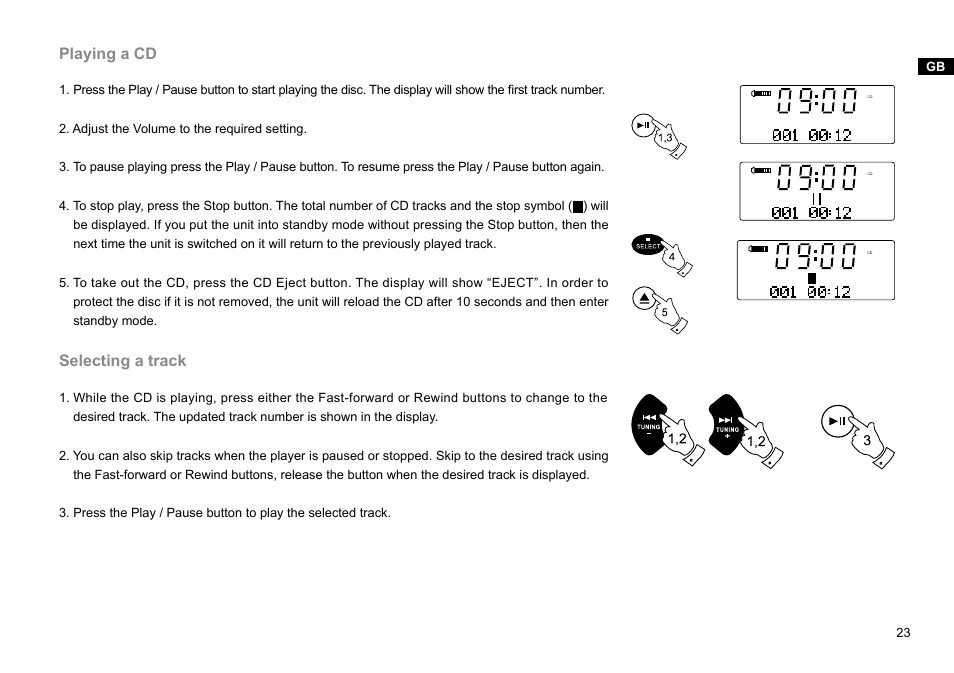 Playing a cd, Selecting a track | Sangean DDR-47BT (R1) User Manual | Page 24 / 54