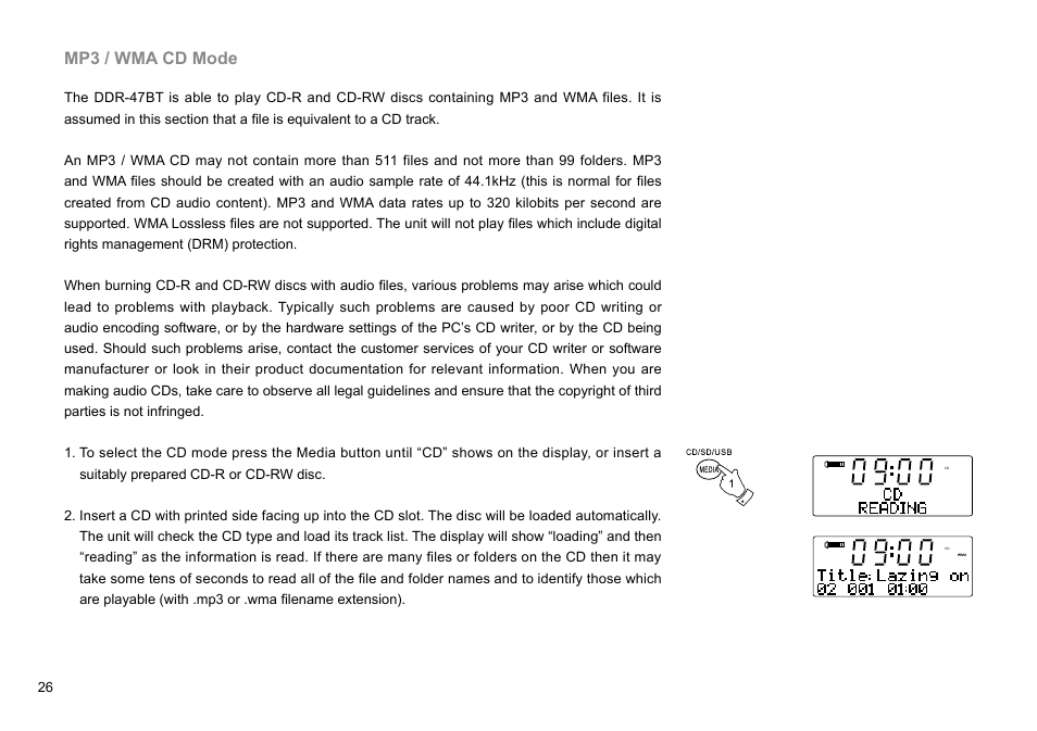 Mp3 / wma cd mode | Sangean DDR-47BT (R1) User Manual | Page 27 / 54