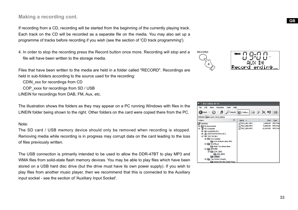 Making a recording cont | Sangean DDR-47BT (R1) User Manual | Page 34 / 54