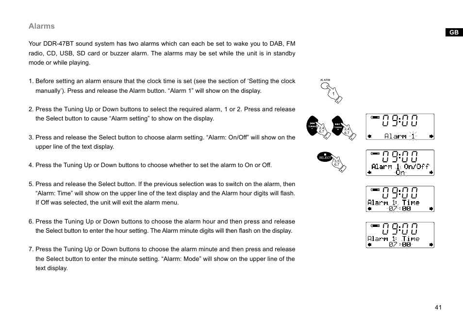 Alarms | Sangean DDR-47BT (R1) User Manual | Page 42 / 54