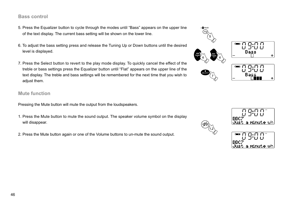 Bass control, Mute function | Sangean DDR-47BT (R1) User Manual | Page 47 / 54