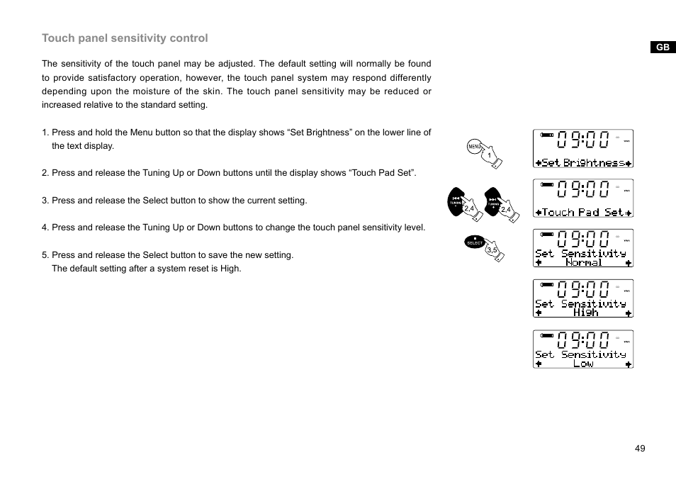 Touch panel sensitivity control | Sangean DDR-47BT (R1) User Manual | Page 50 / 54