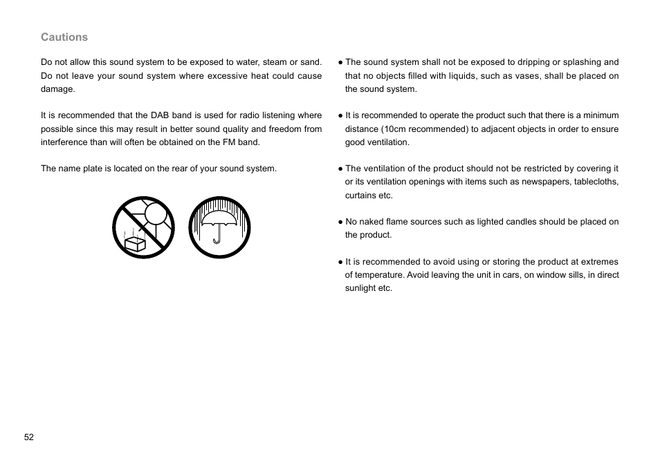 Cautions | Sangean DDR-47BT (R1) User Manual | Page 53 / 54