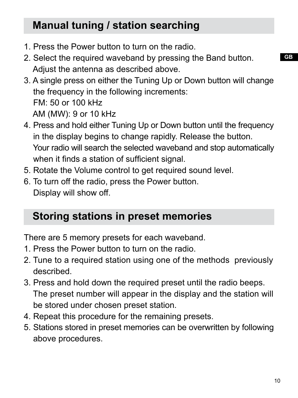 Manual tuning / station searching | Sangean Package PR-D7 (R2) User Manual | Page 11 / 17