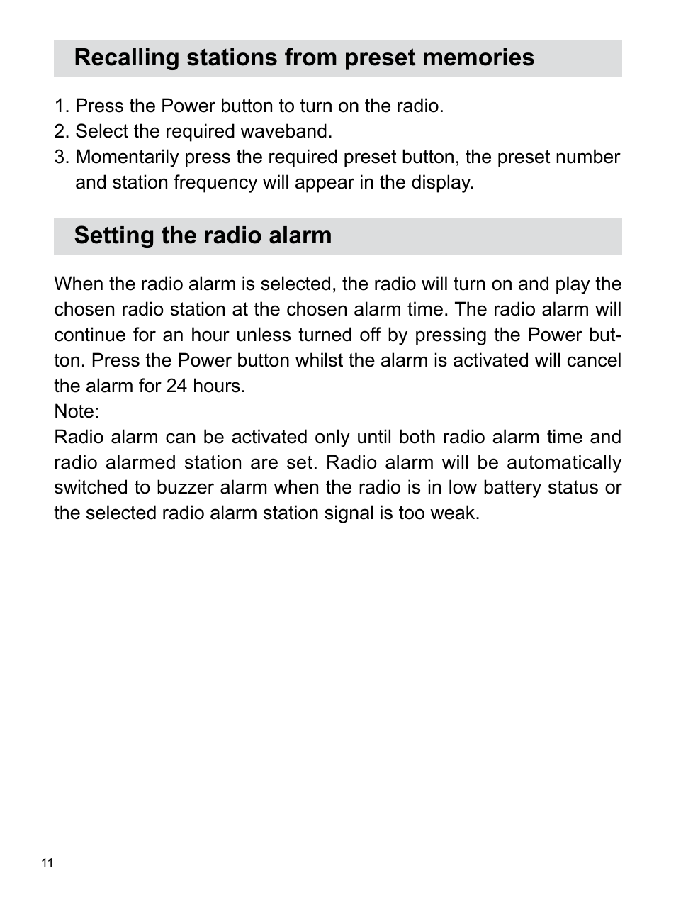Setting the radio alarm | Sangean Package PR-D7 (R2) User Manual | Page 12 / 17
