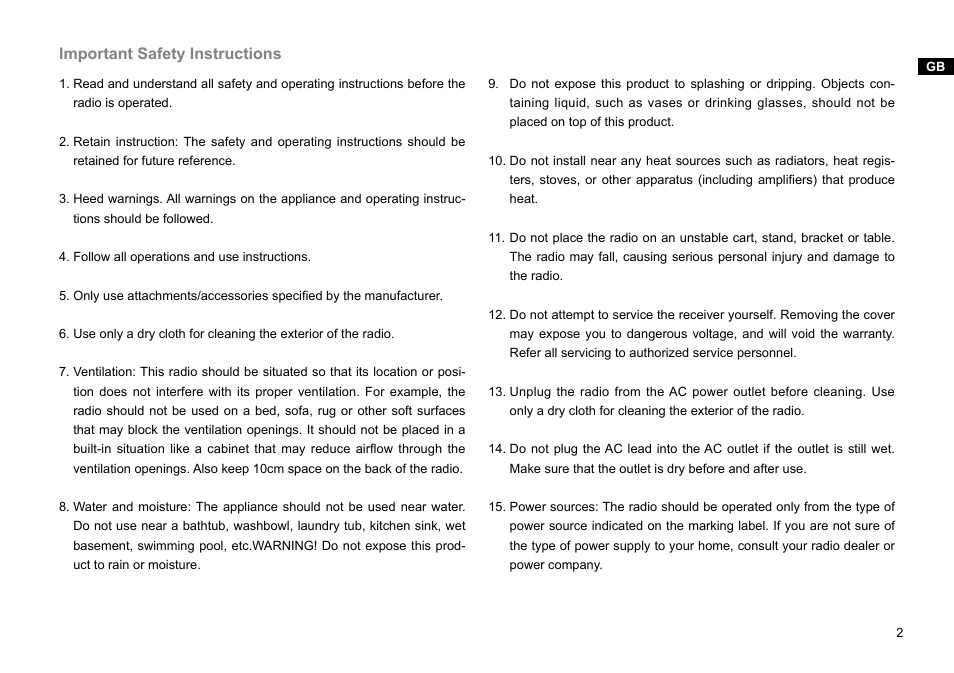 Important safety instructions | Sangean WFT-1Di (V1) User Manual | Page 3 / 45