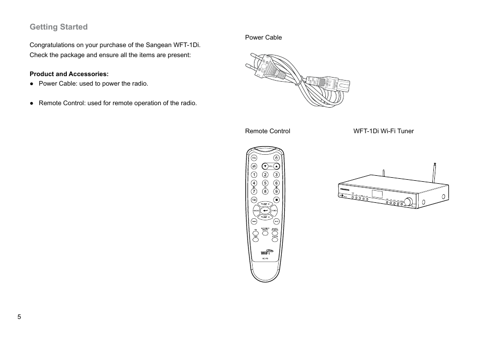 Getting started | Sangean WFT-1Di (V1) User Manual | Page 6 / 45