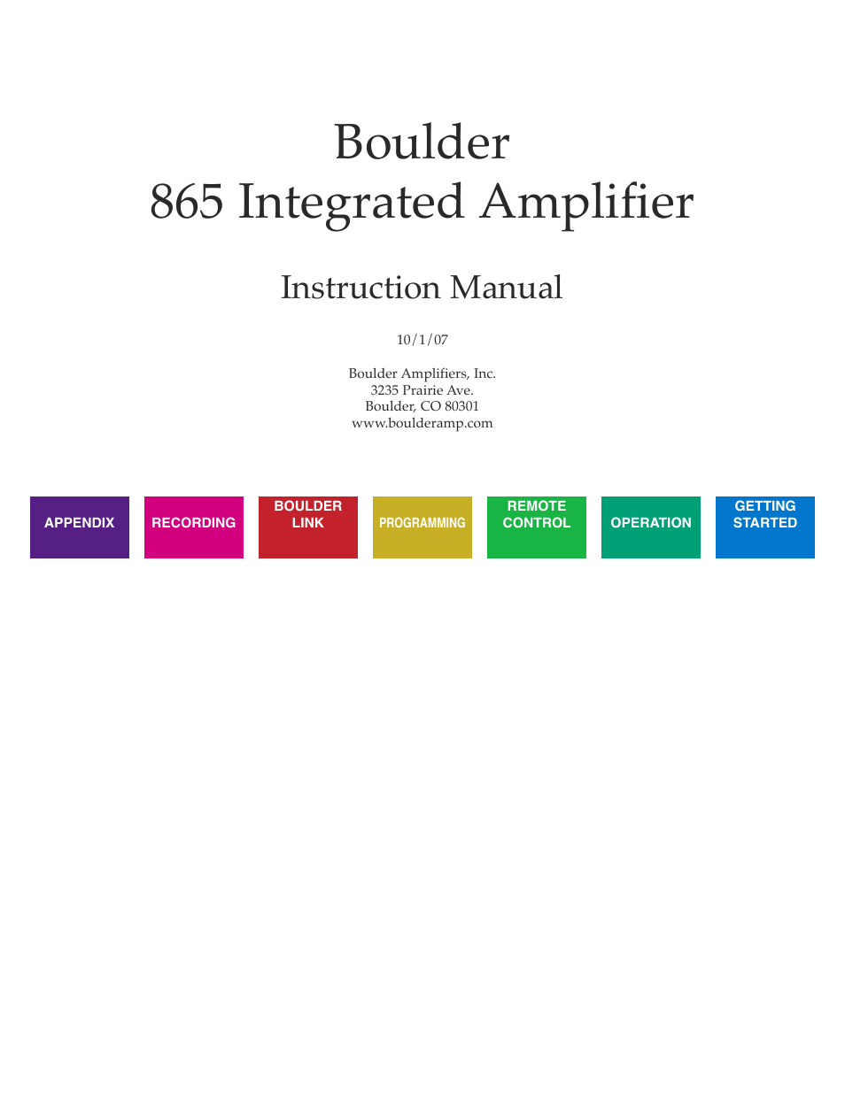 Boulder 865 integrated amplifier, Instruction manual | Boulder Amplifiers Integrated Amplifier 865 User Manual | Page 2 / 43