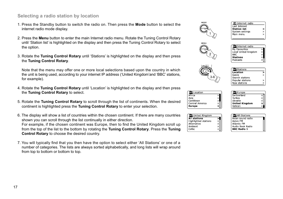 Selecting a radio station by location | Sangean WFR-28D (R2) User Manual | Page 18 / 83