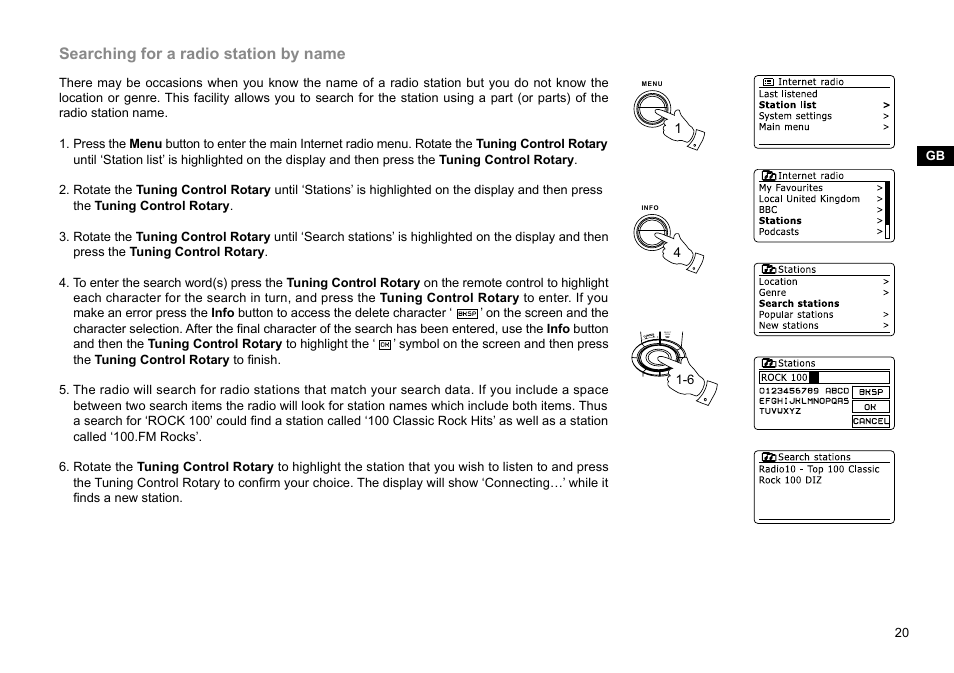 Searching for a radio station by name | Sangean WFR-28D (R2) User Manual | Page 21 / 83