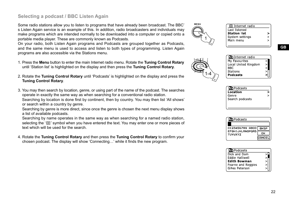 Selecting a podcast / bbc listen again | Sangean WFR-28D (R2) User Manual | Page 23 / 83