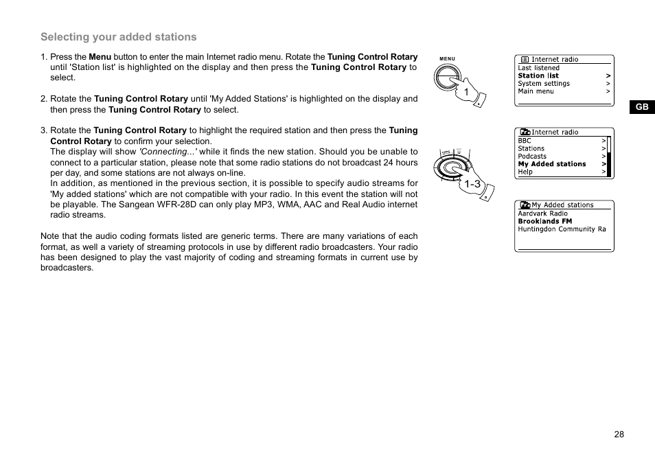 Selecting your added stations | Sangean WFR-28D (R2) User Manual | Page 29 / 83