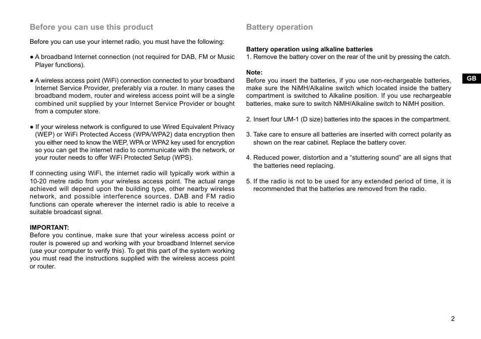 Before you can use this product, Battery operation | Sangean WFR-28D (R2) User Manual | Page 3 / 83