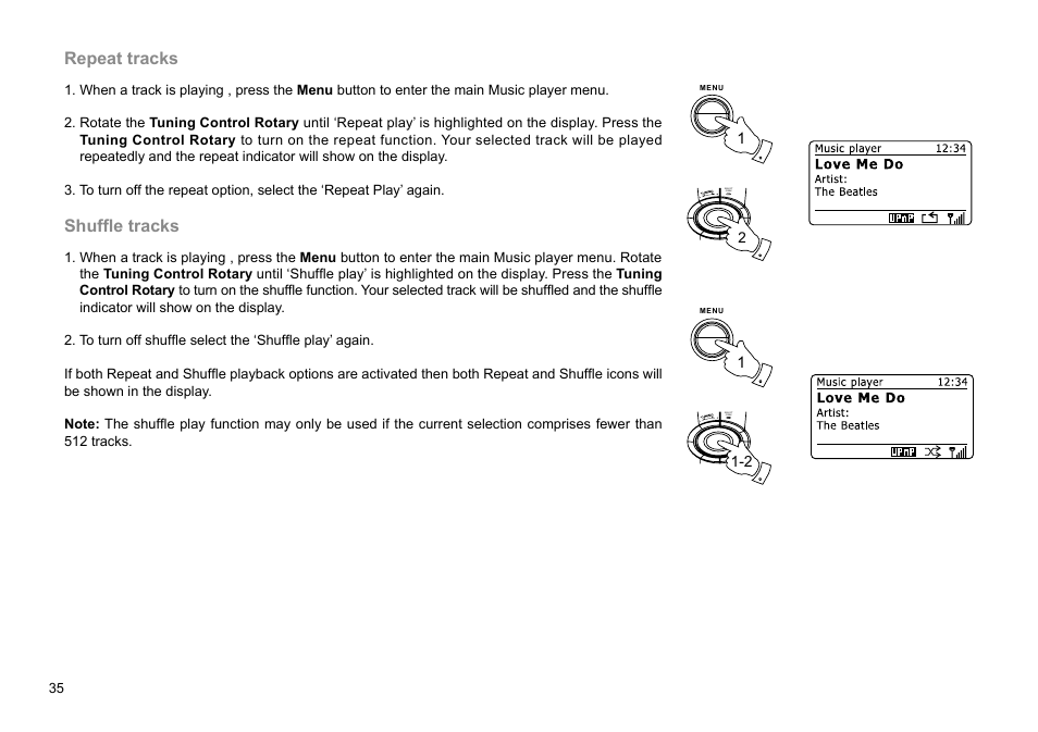 Repeat tracks, Shuffle tracks | Sangean WFR-28D (R2) User Manual | Page 36 / 83