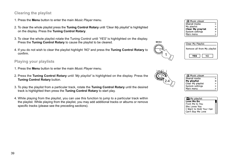 Clearing the playlist, Playing your playlists | Sangean WFR-28D (R2) User Manual | Page 40 / 83