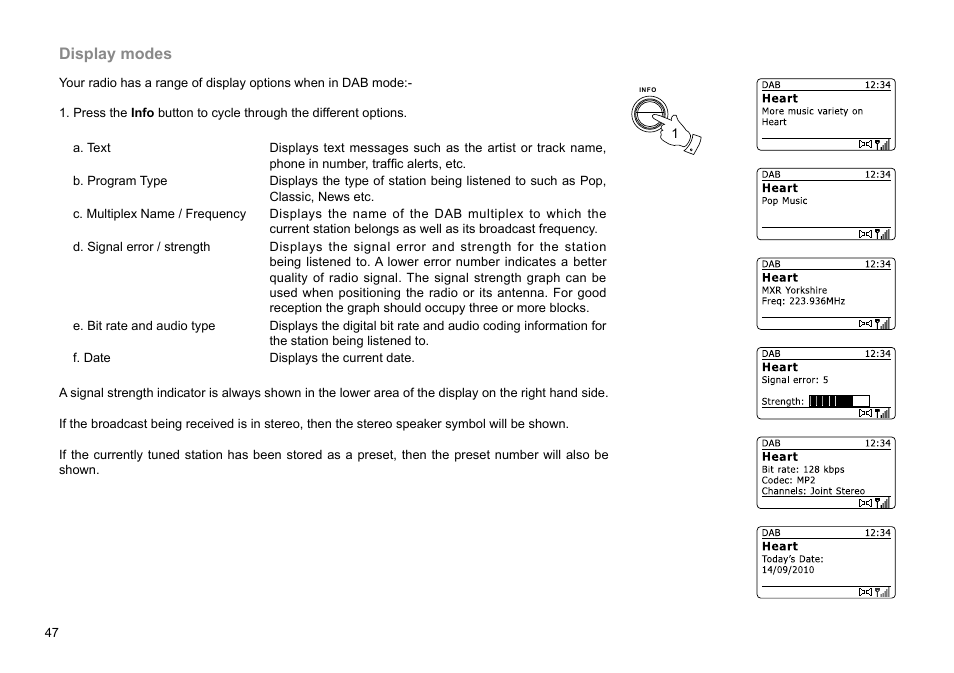 Display modes | Sangean WFR-28D (R2) User Manual | Page 48 / 83