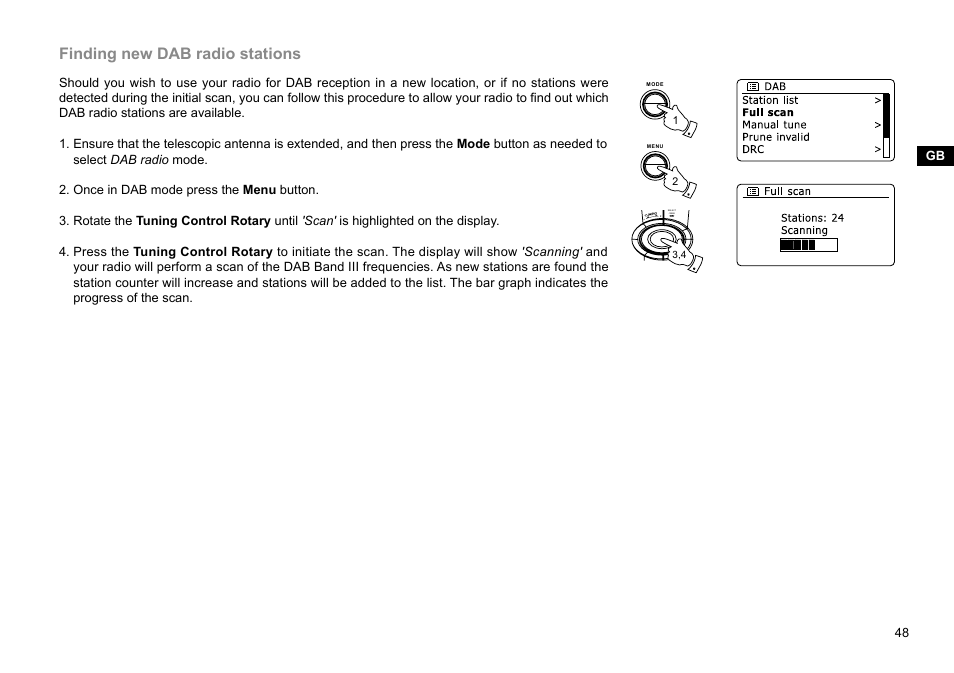 Finding new dab radio stations | Sangean WFR-28D (R2) User Manual | Page 49 / 83