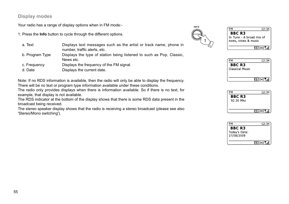 Display modes | Sangean WFR-28D (R2) User Manual | Page 56 / 83