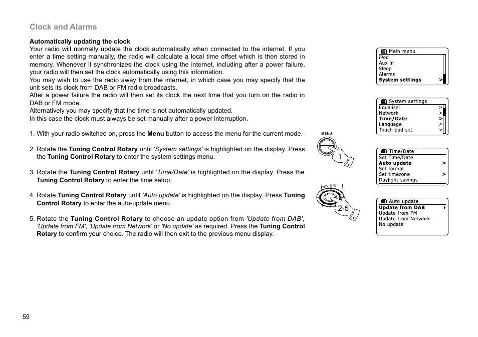 Clock and alarms | Sangean WFR-28D (R2) User Manual | Page 60 / 83