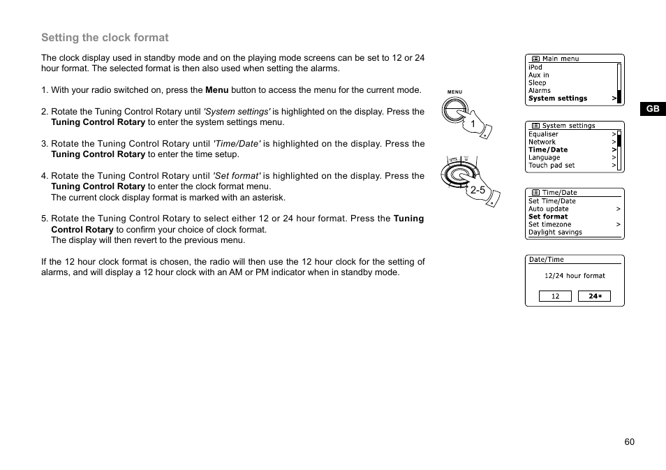 Setting the clock format | Sangean WFR-28D (R2) User Manual | Page 61 / 83