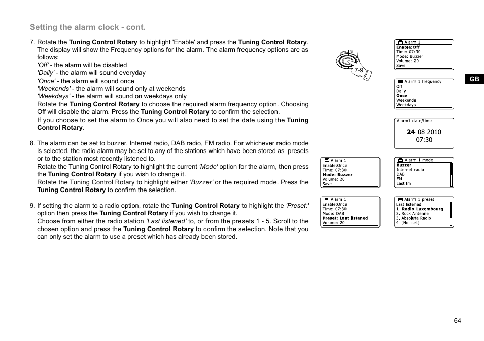 Setting the alarm clock - cont | Sangean WFR-28D (R2) User Manual | Page 65 / 83