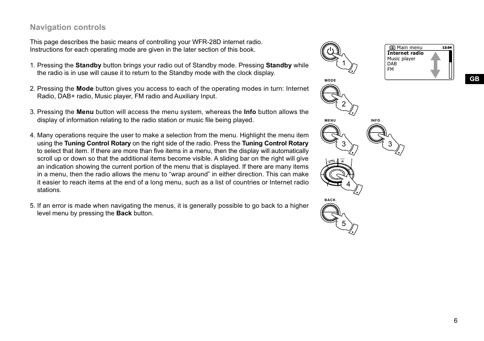 Navigation controls | Sangean WFR-28D (R2) User Manual | Page 7 / 83