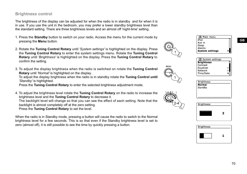 Brightness control | Sangean WFR-28D (R2) User Manual | Page 71 / 83