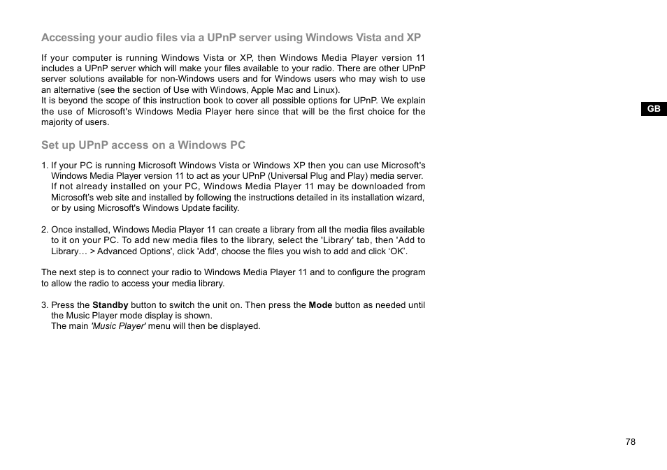 Set up upnp access on a windows pc | Sangean WFR-28D (R2) User Manual | Page 79 / 83