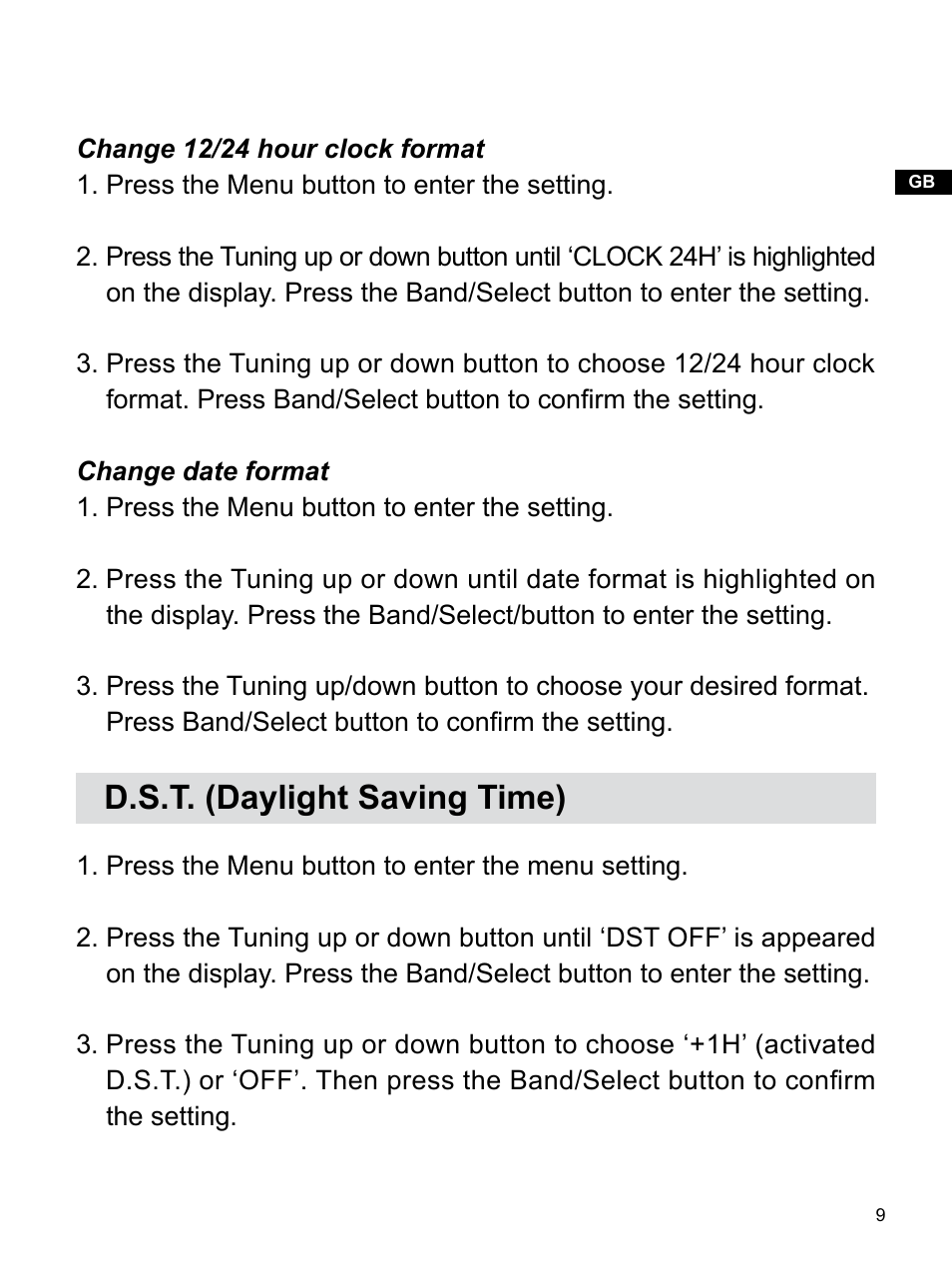 D.s.t. (daylight saving time) | Sangean RCR-22 (R2) User Manual | Page 10 / 25