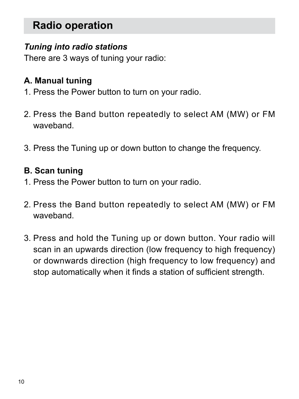 Radio operation | Sangean RCR-22 (R2) User Manual | Page 11 / 25