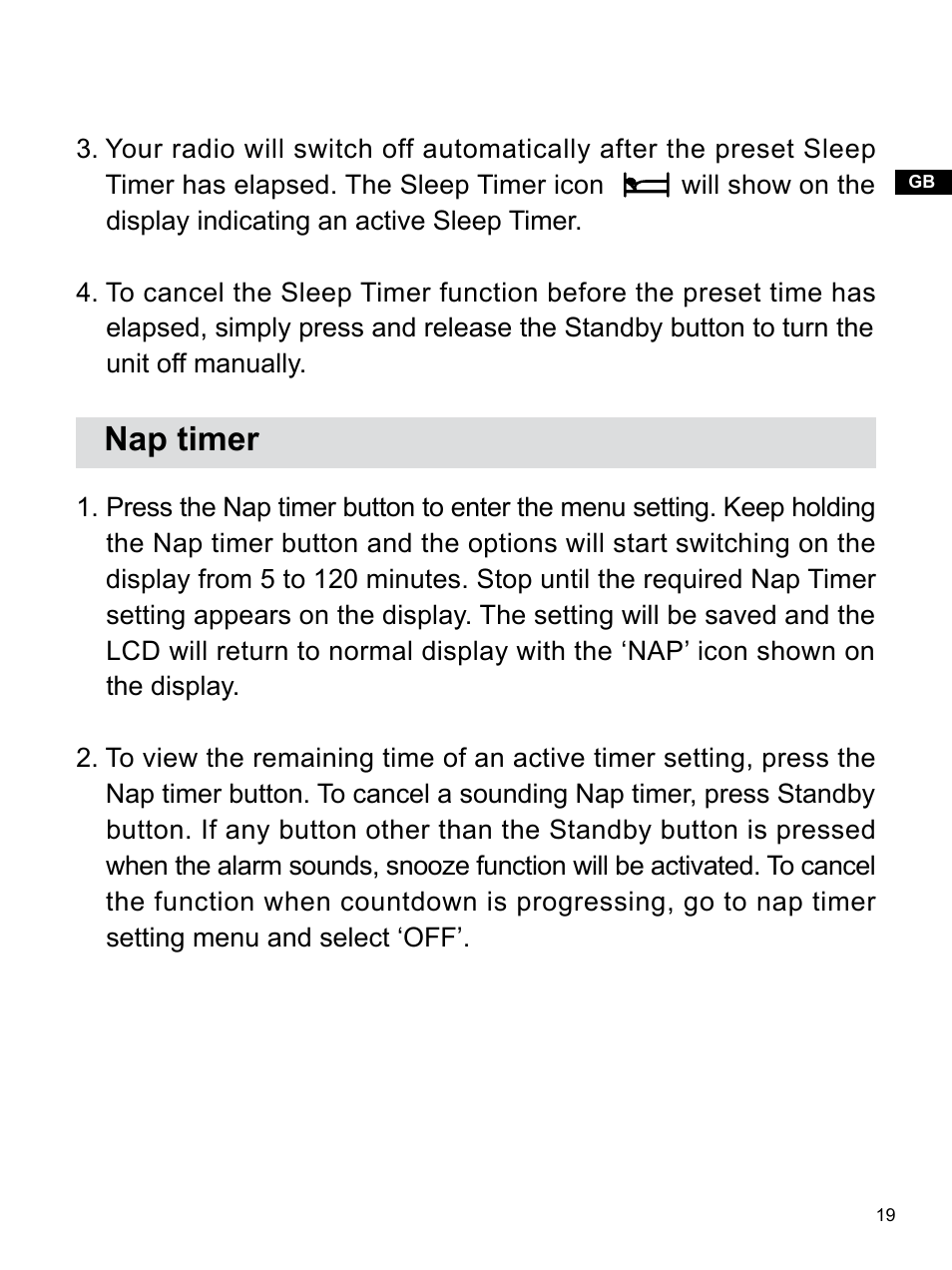 Nap timer | Sangean RCR-22 (R2) User Manual | Page 20 / 25