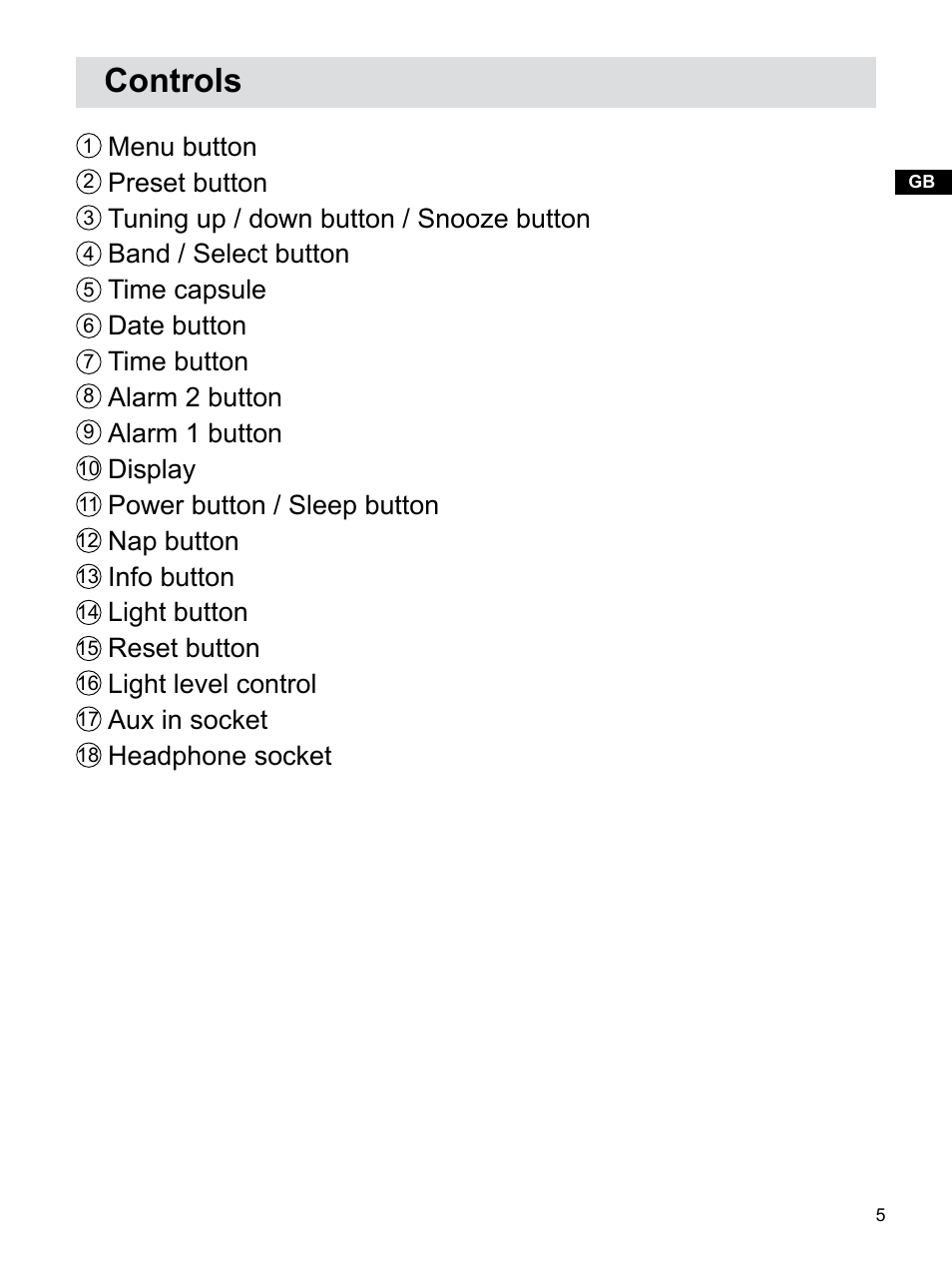 Controls | Sangean RCR-22 (R2) User Manual | Page 6 / 25