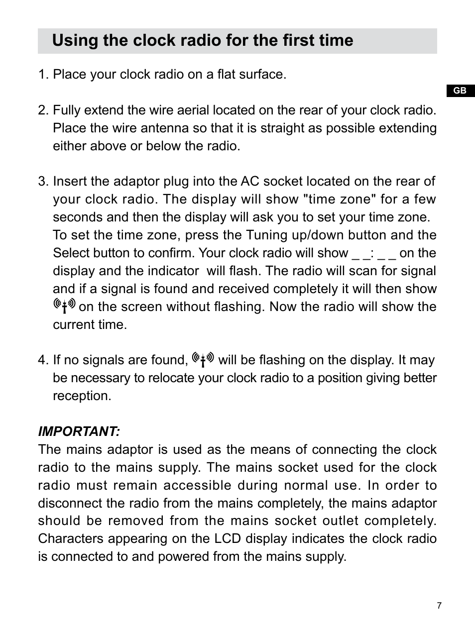 Using the clock radio for the first time | Sangean RCR-22 (R2) User Manual | Page 8 / 25