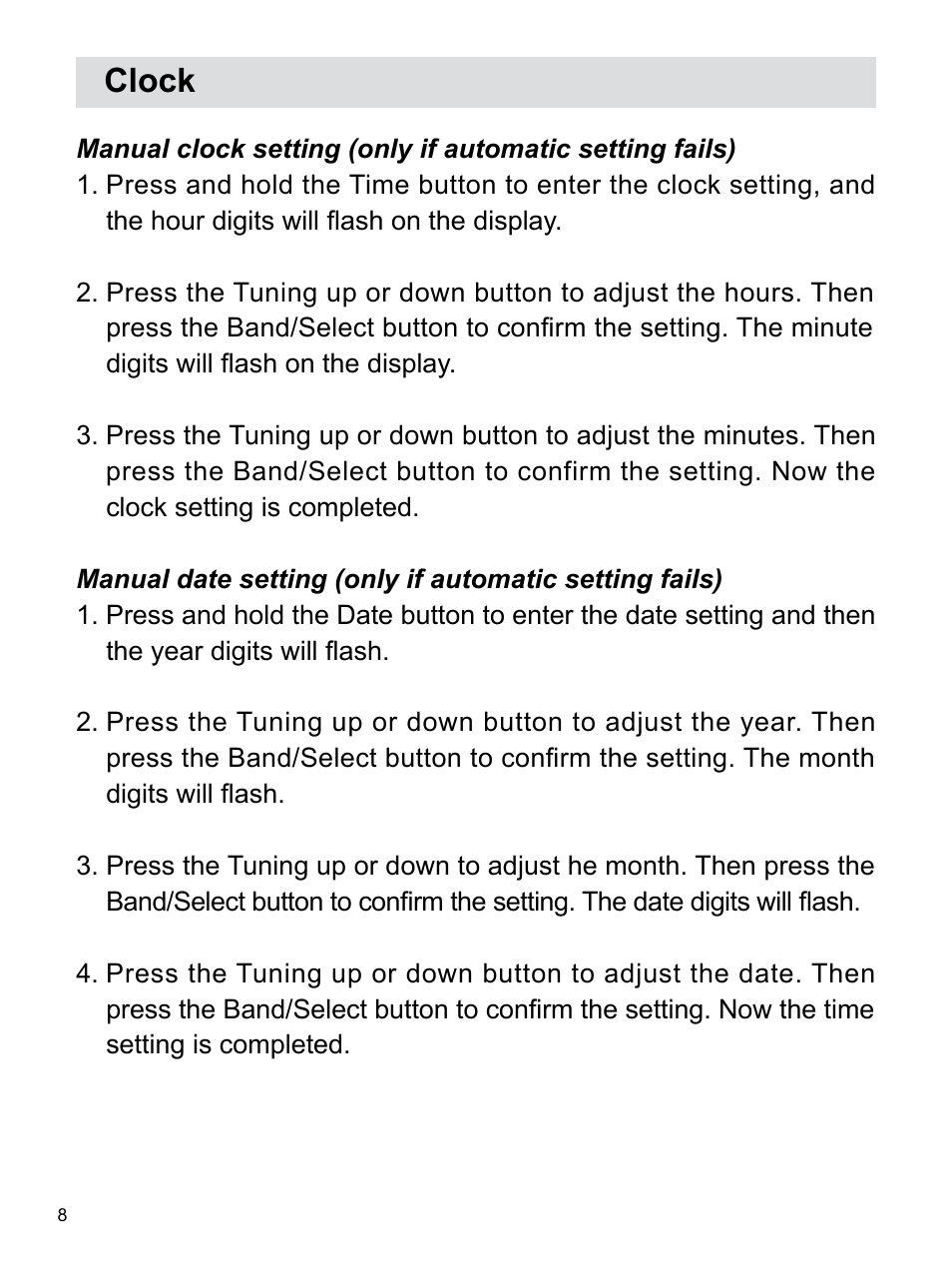 Clock | Sangean RCR-22 (R2) User Manual | Page 9 / 25