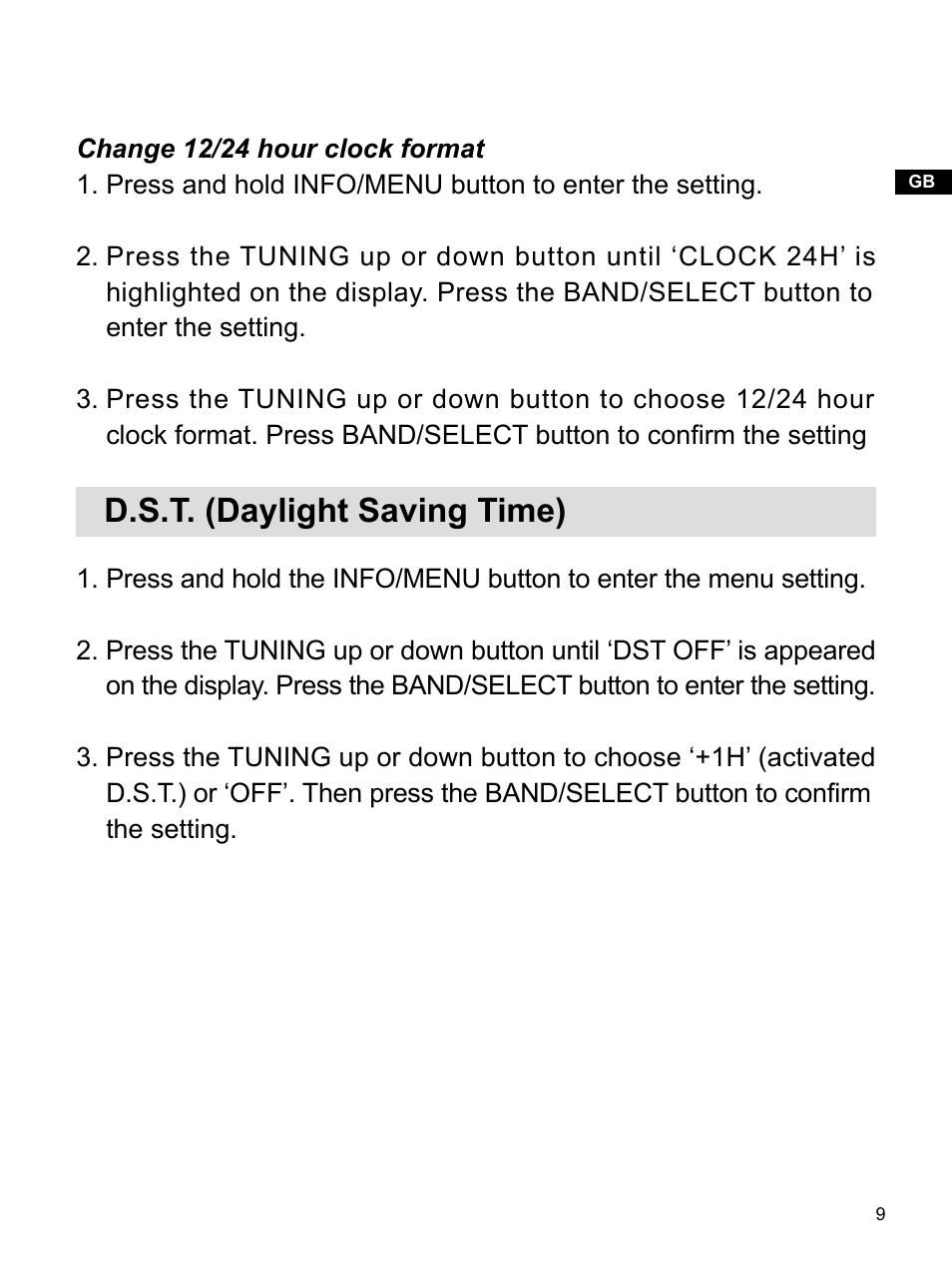 D.s.t. (daylight saving time) | Sangean RCR-3 (R2) User Manual | Page 10 / 24