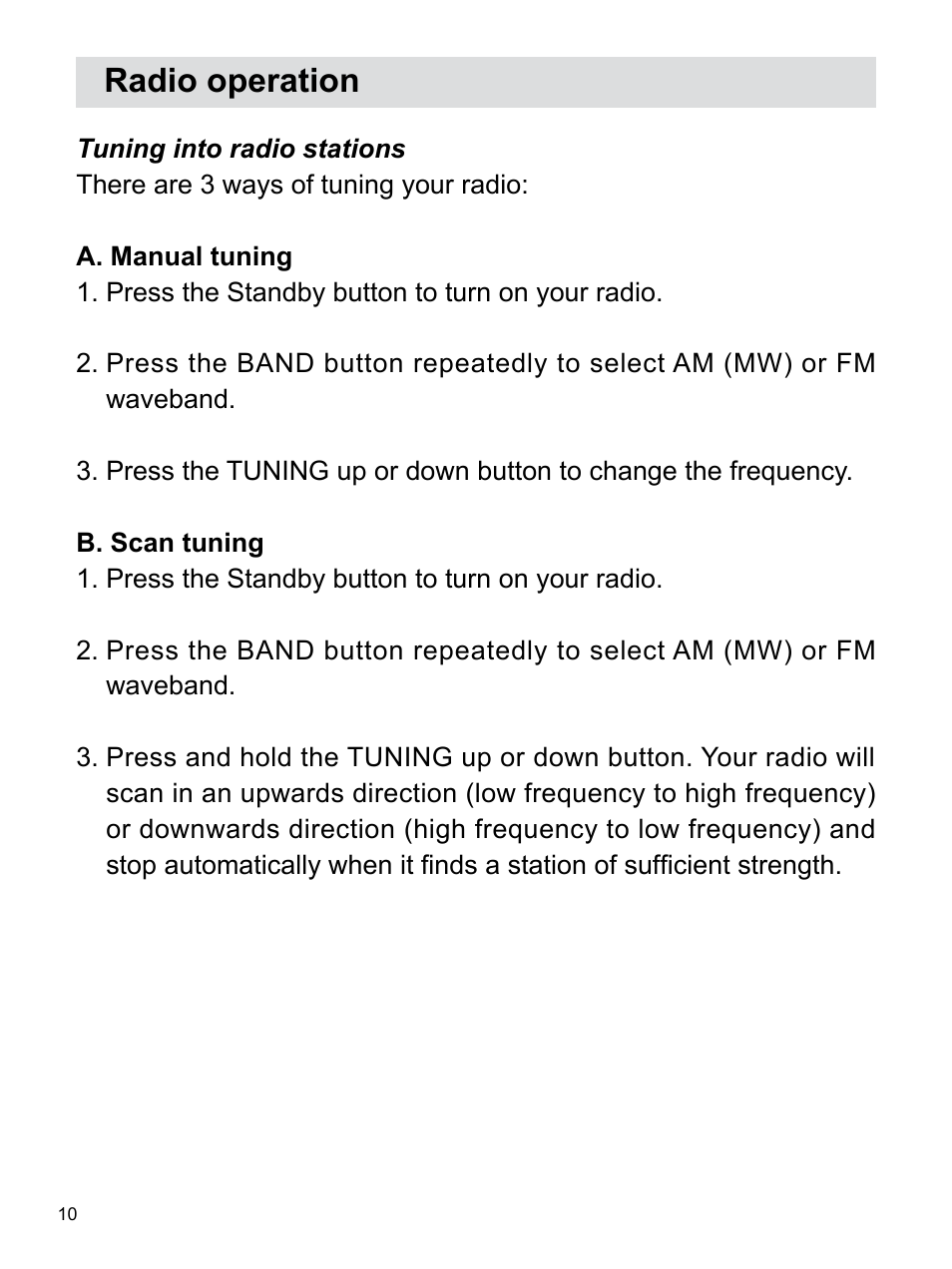Radio operation | Sangean RCR-3 (R2) User Manual | Page 11 / 24