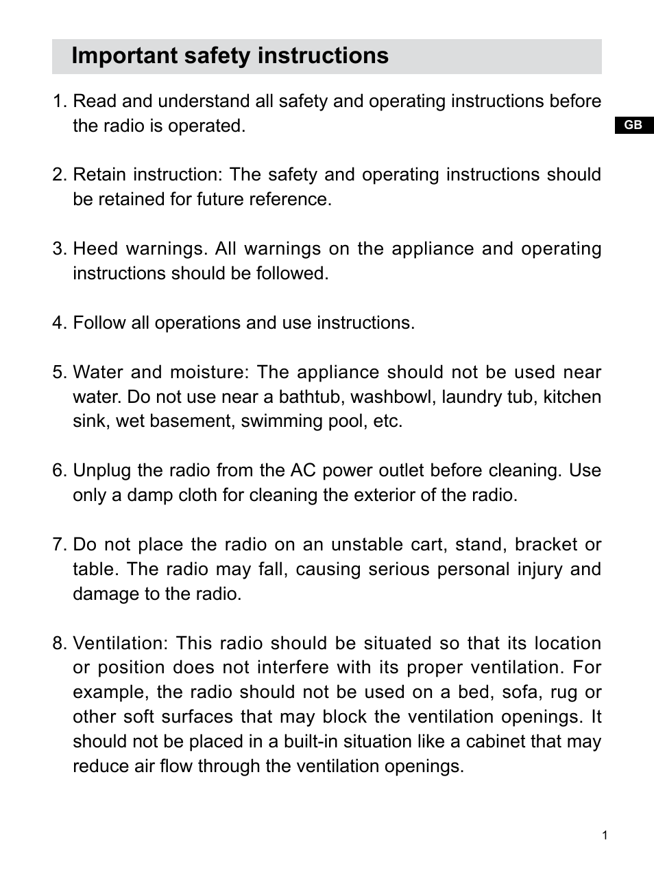 Important safety instructions | Sangean RCR-3 (R2) User Manual | Page 2 / 24