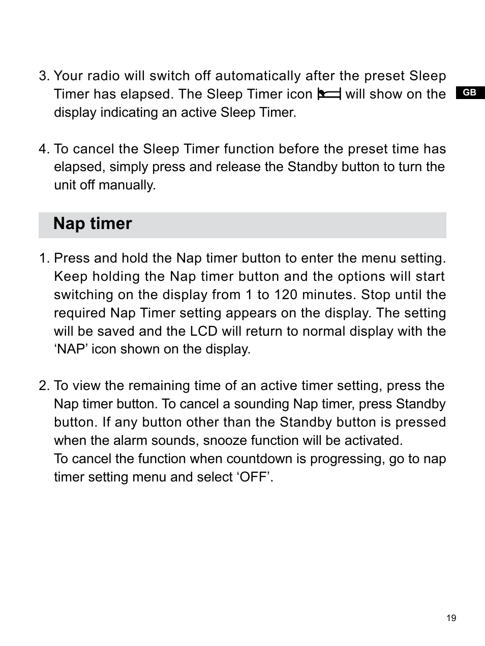 Nap timer | Sangean RCR-3 (R2) User Manual | Page 20 / 24