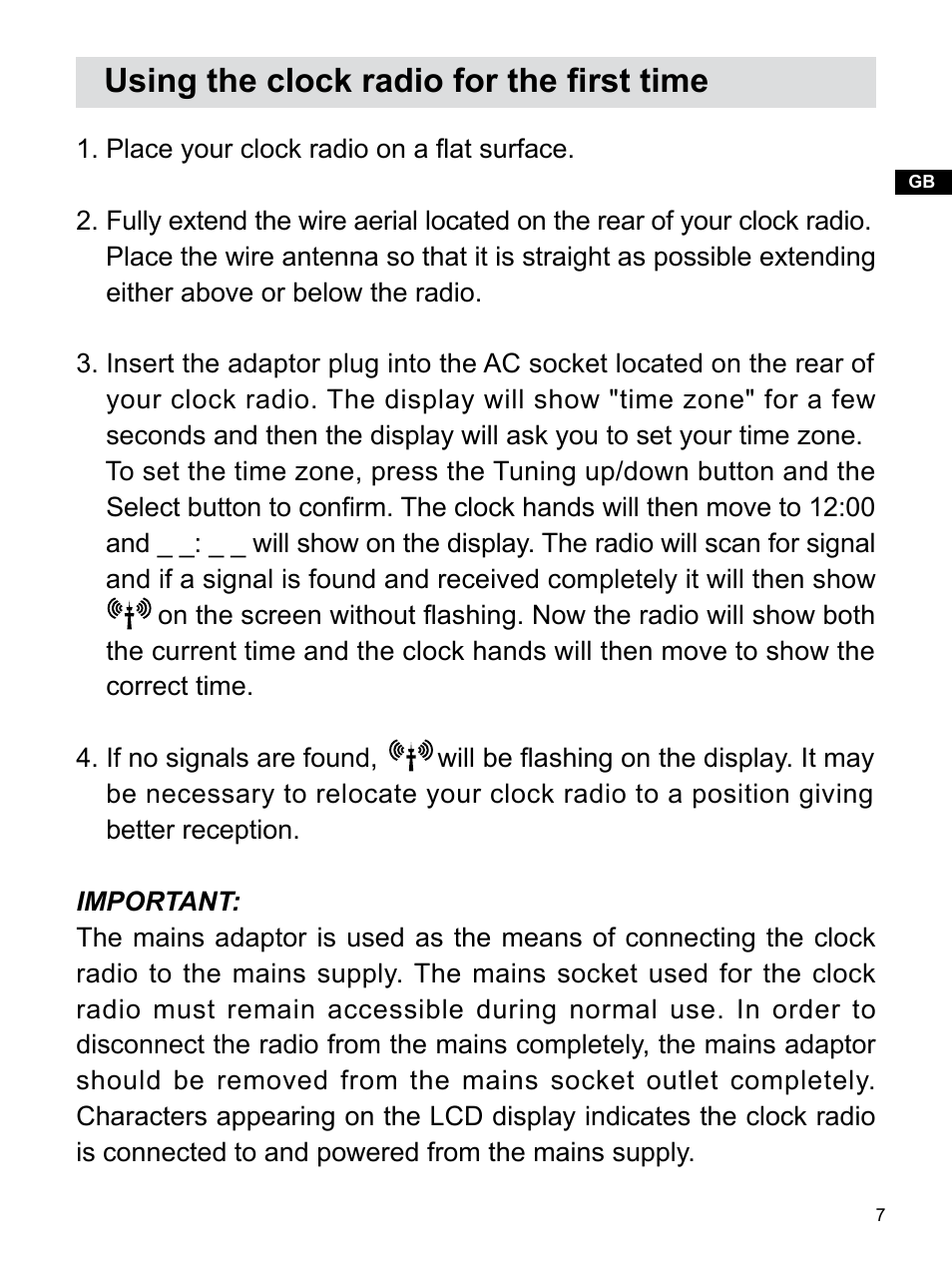 Using the clock radio for the first time | Sangean RCR-3 (R2) User Manual | Page 8 / 24