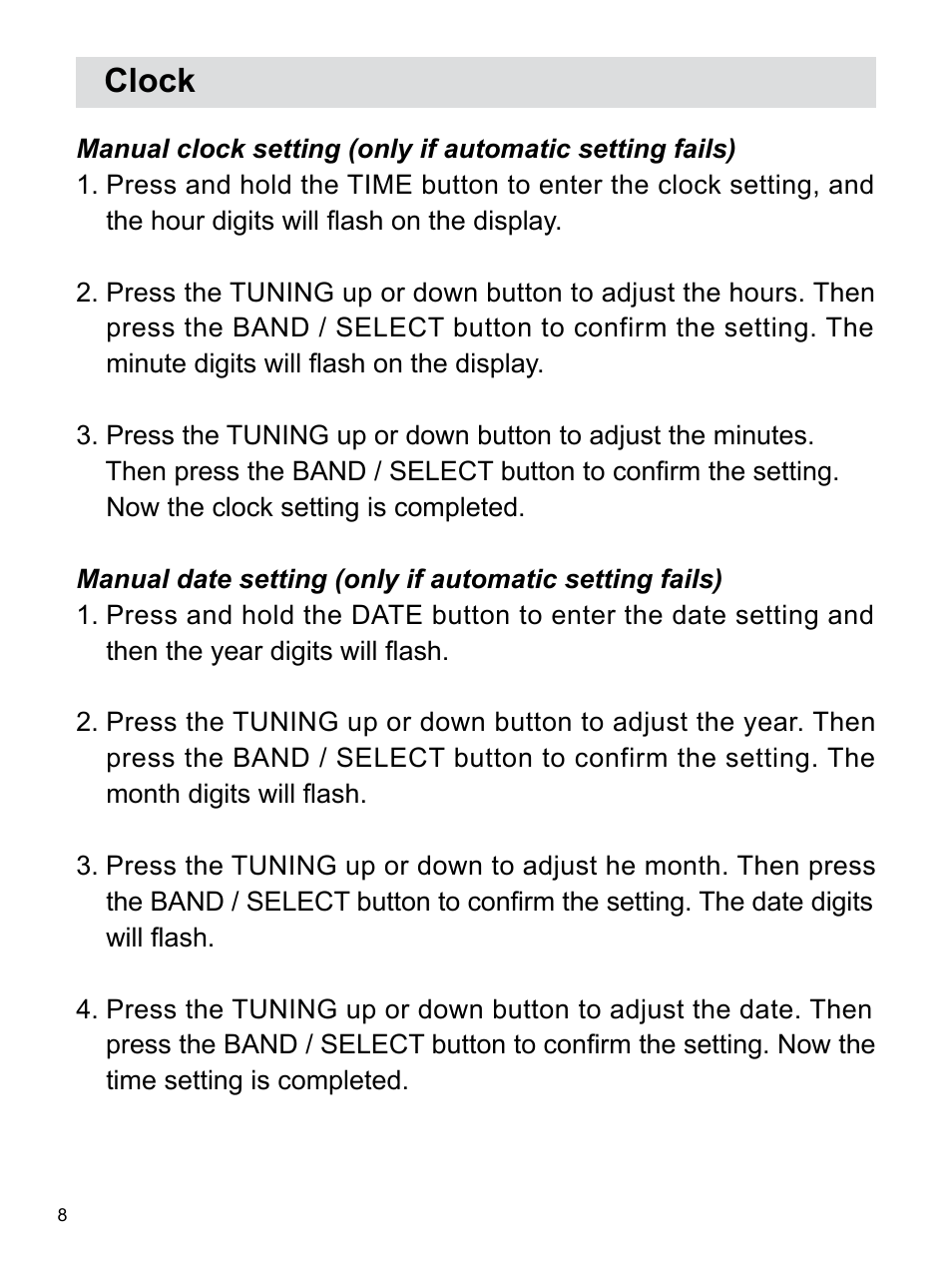 Clock | Sangean RCR-3 (R2) User Manual | Page 9 / 24