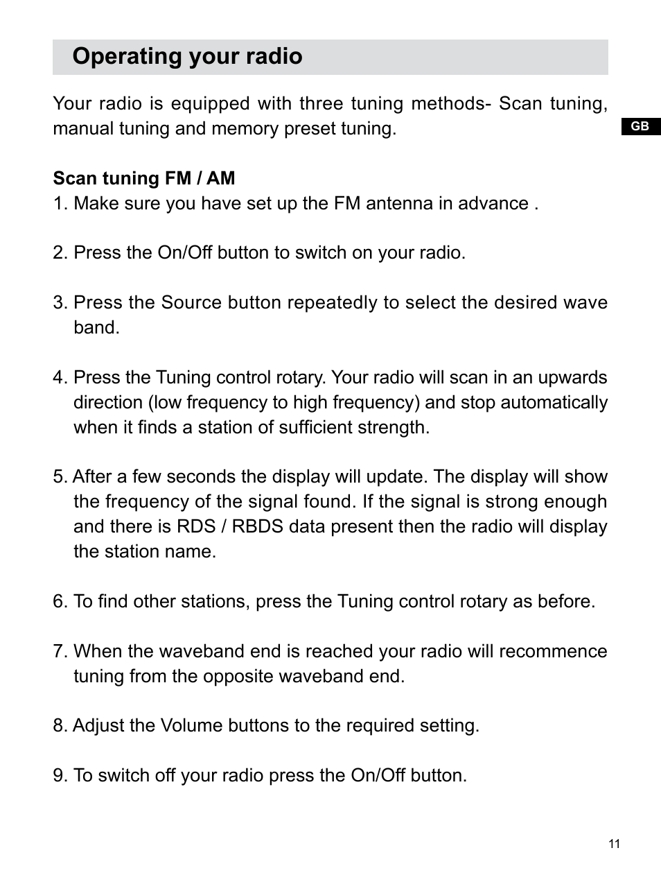 Operating your radio | Sangean WR-22 (V1) User Manual | Page 12 / 41