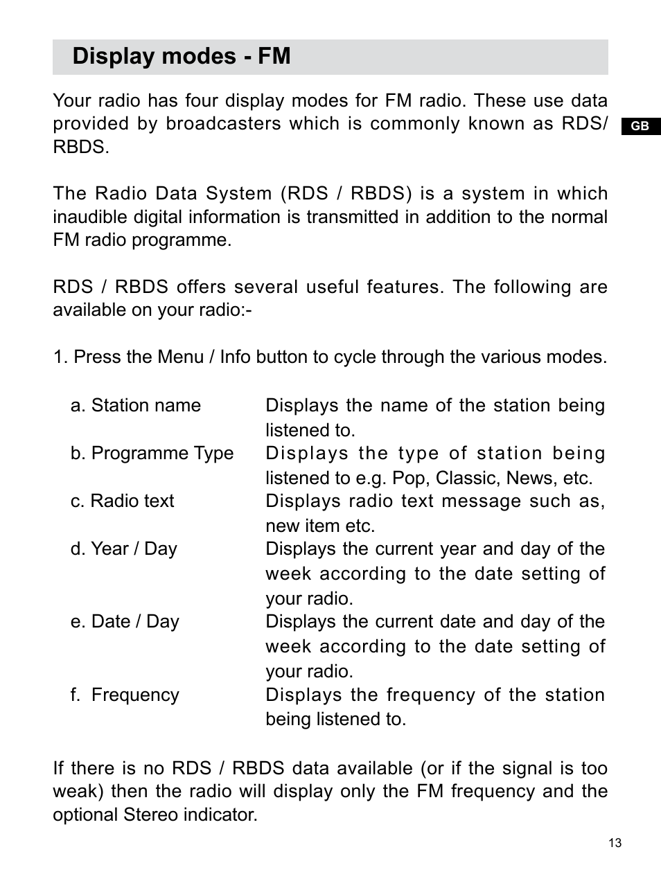 Display modes - fm | Sangean WR-22 (V1) User Manual | Page 14 / 41