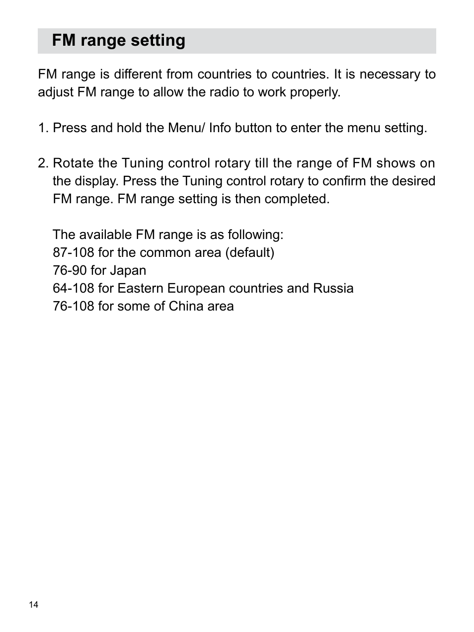 Fm range setting | Sangean WR-22 (V1) User Manual | Page 15 / 41