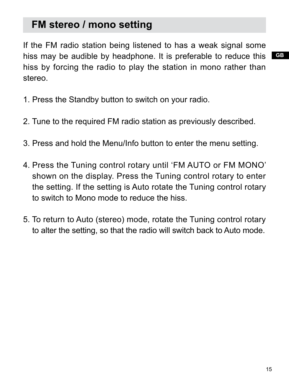 Fm stereo / mono setting | Sangean WR-22 (V1) User Manual | Page 16 / 41